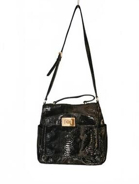 Michael Kors Black Snake Embossed Patent Crossbody Shoulder Bag